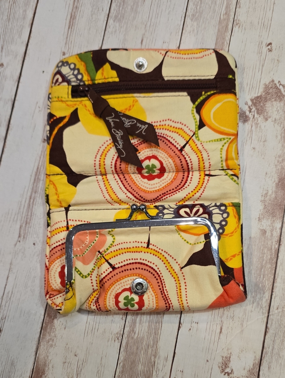 Vera Bradley Yellow Multi Floral Quilted Wallet with Snap Closure